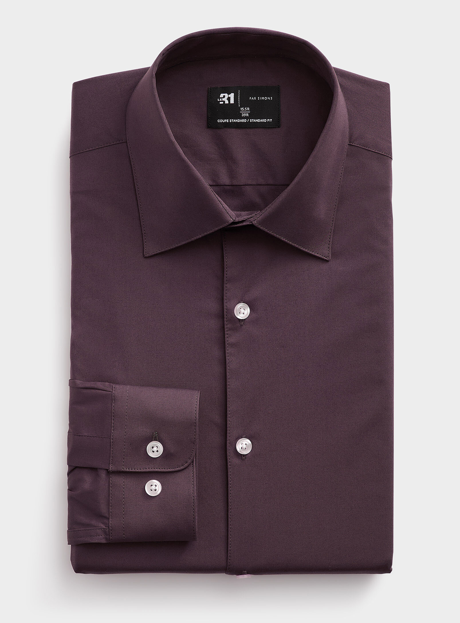 Le 31 - Monochrome stretch shirt Standard fit (Men, Crimson, 170-REG.)