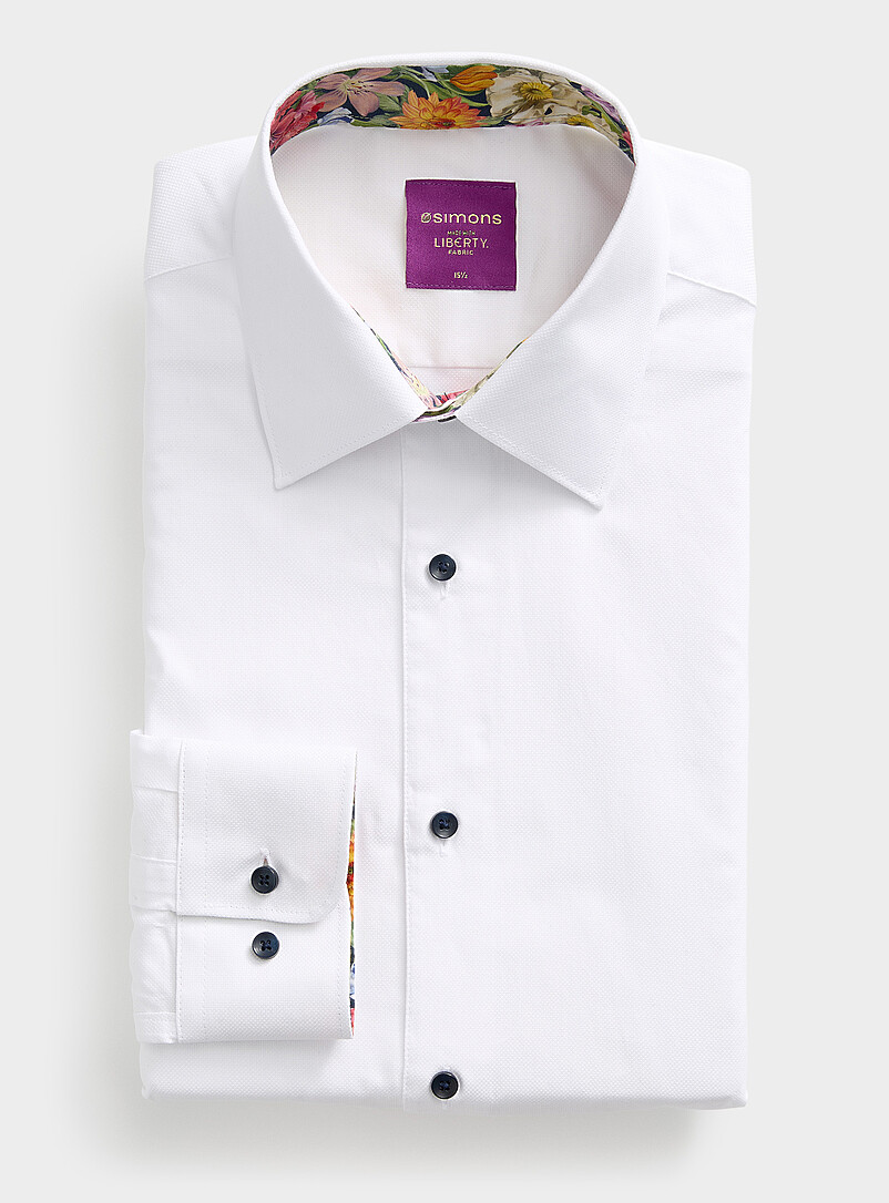 Solid Floral-Trim Shirt Comfort Fit Made With Liberty Fabric