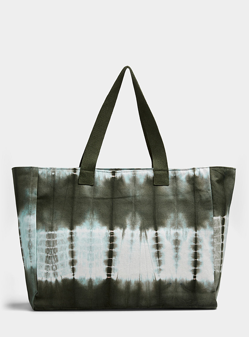 Simons Patterned Green Tie-dye canvas tote for women