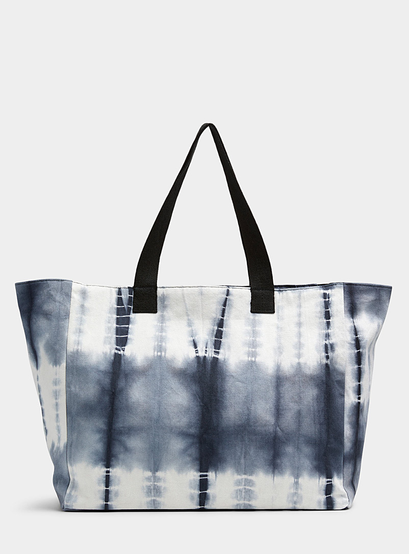 Simons Patterned Black Tie-dye canvas tote for women
