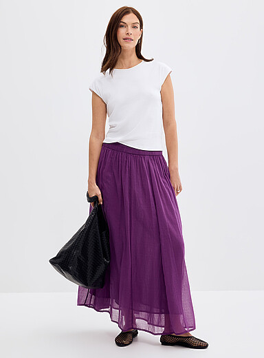 Pleated sheer voile maxi skirt