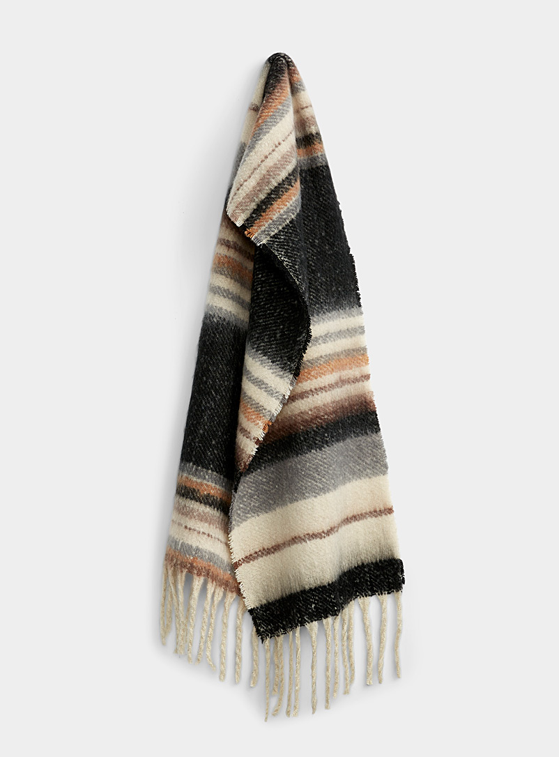 Simons Patterned Black Neutral stripe ultra-soft scarf for women