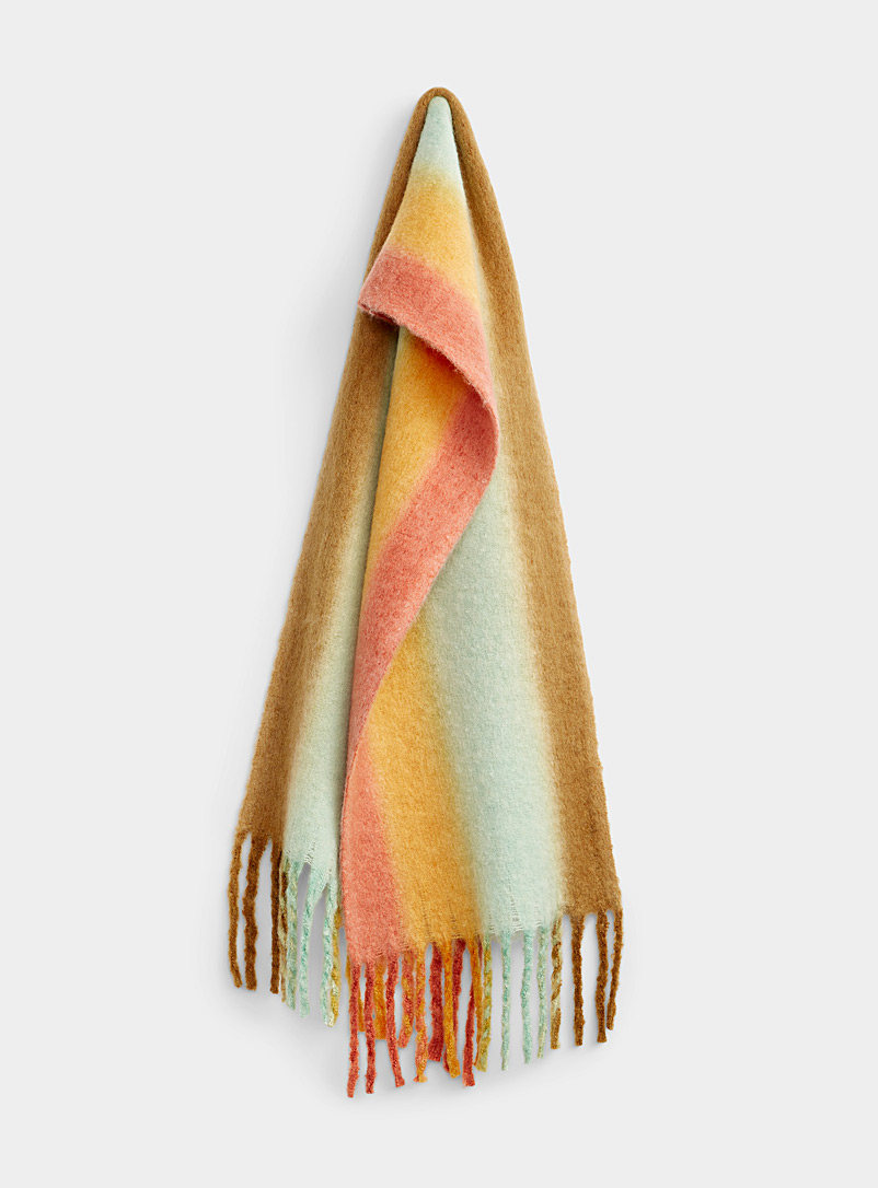 Simons Patterned Brown Blended stripes ultra-soft scarf for women