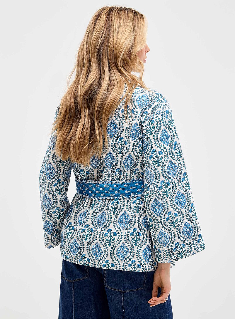 Palme: La veste matelass&eacute;e r&eacute;versible ceintur&eacute;e Brun &agrave; motifs pour femme