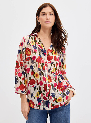 La chemise ample voile fleurs multicolores