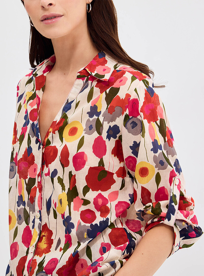 Palme: La chemise ample voile fleurs multicolores &Eacute;cru &agrave; motifs pour femme