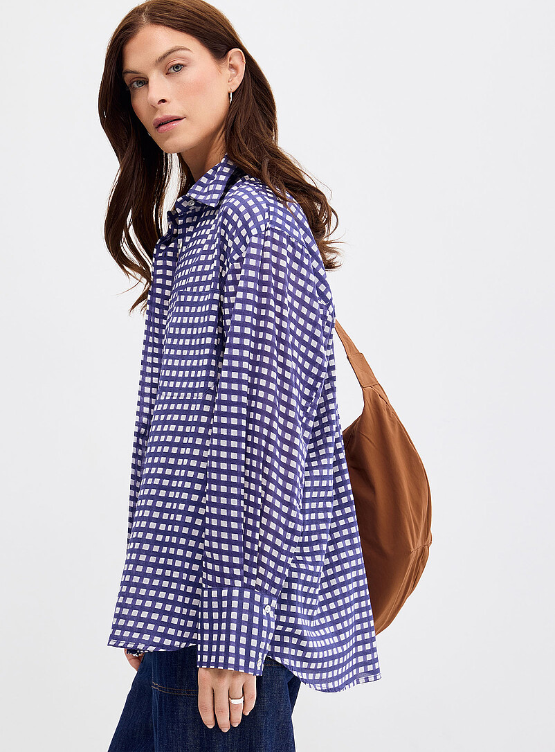 Palme Blue Oversized two-tone checked voile shirt for women