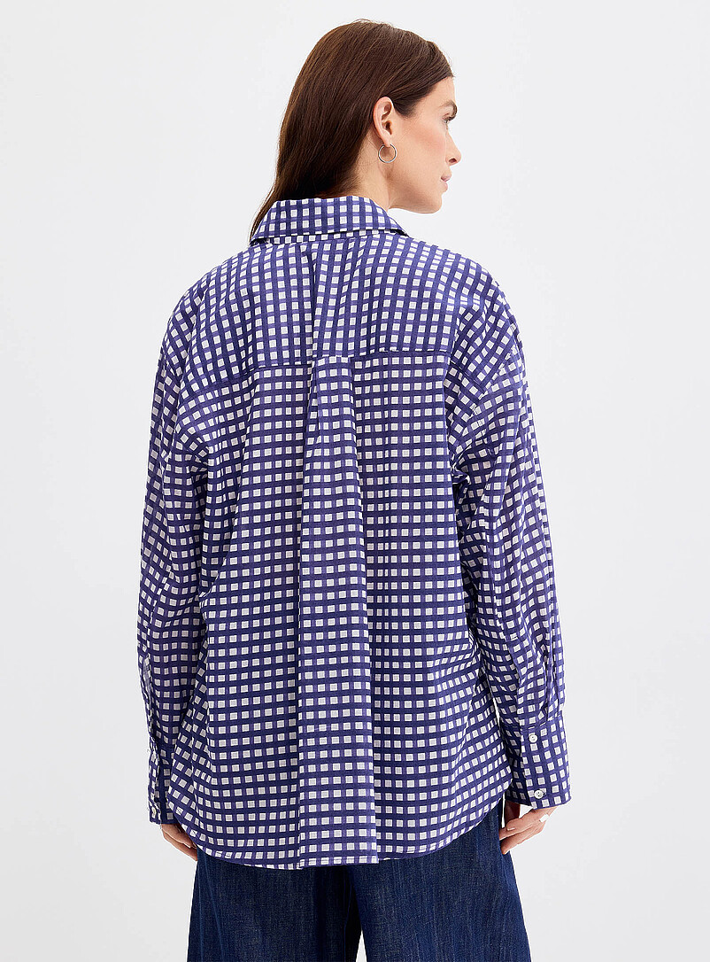 Palme Blue Oversized two-tone checked voile shirt for women