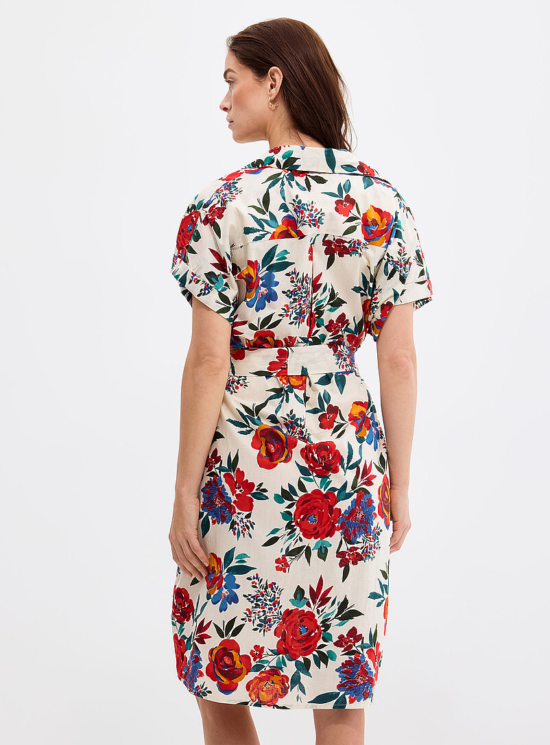 Palme Patterned White Bright garden voile shirtdress for women