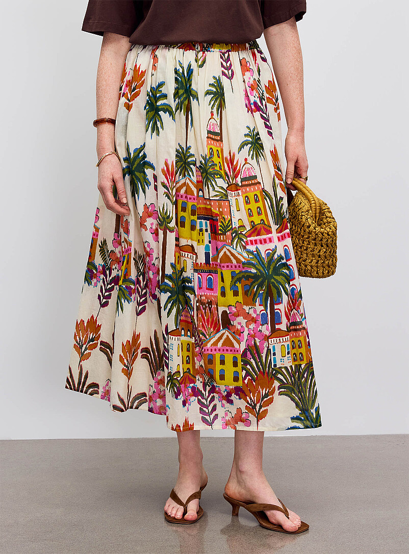 Palme Patterned White Dream getaway flared maxi skirt for women