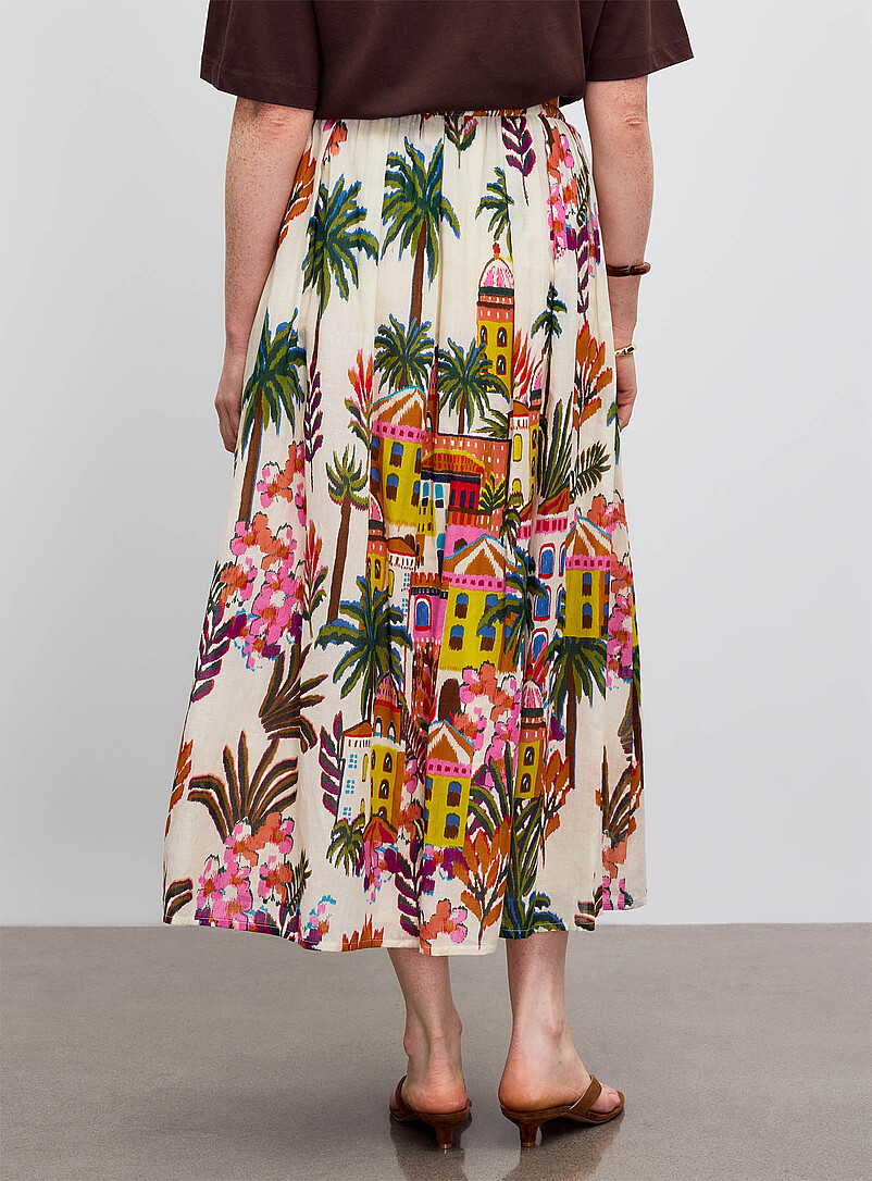 Palme: La jupe maxi &eacute;vas&eacute;e destination de r&ecirc;ve Blanc &agrave; motifs pour femme