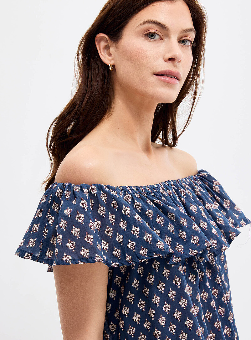 Palme: La robe voile mosa&iuml;que &agrave; &eacute;paules nues Bleu &agrave; motifs pour femme