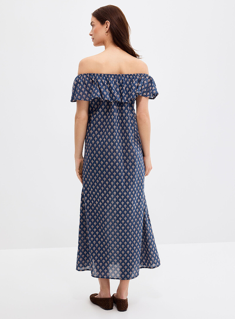 Palme: La robe voile mosa&iuml;que &agrave; &eacute;paules nues Bleu &agrave; motifs pour femme