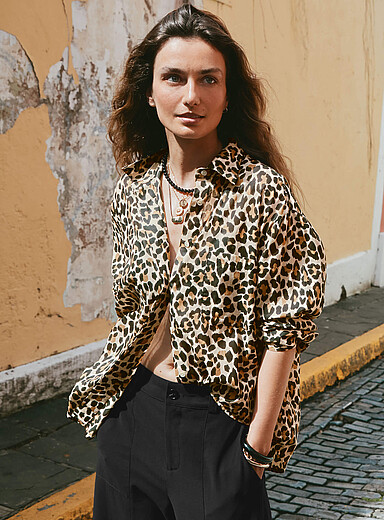 Loose leopard-print voile shirt