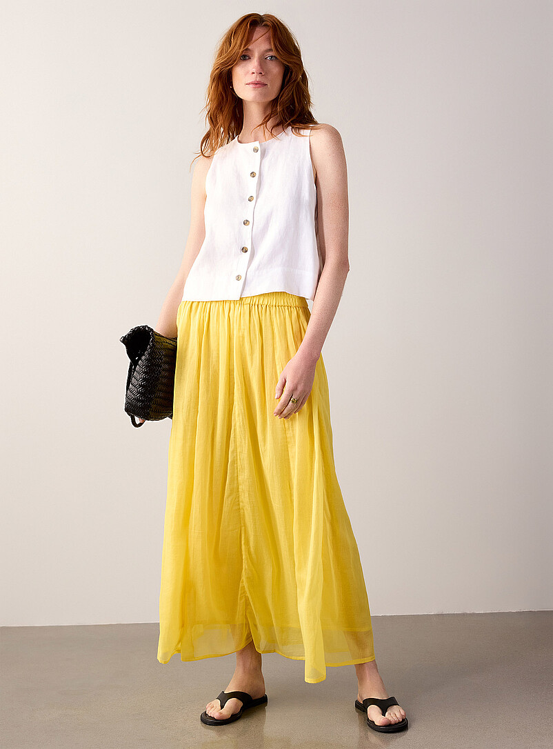 Pleated Sheer Voile Maxi Skirt