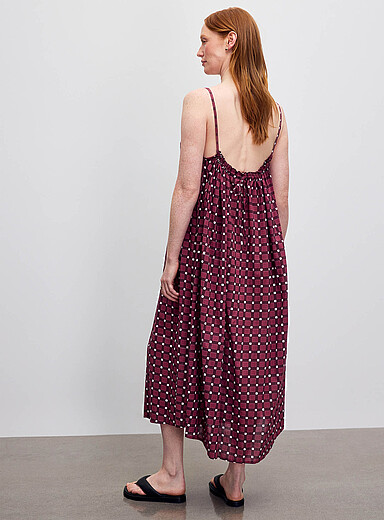 Plum mosaic open-back flared dress