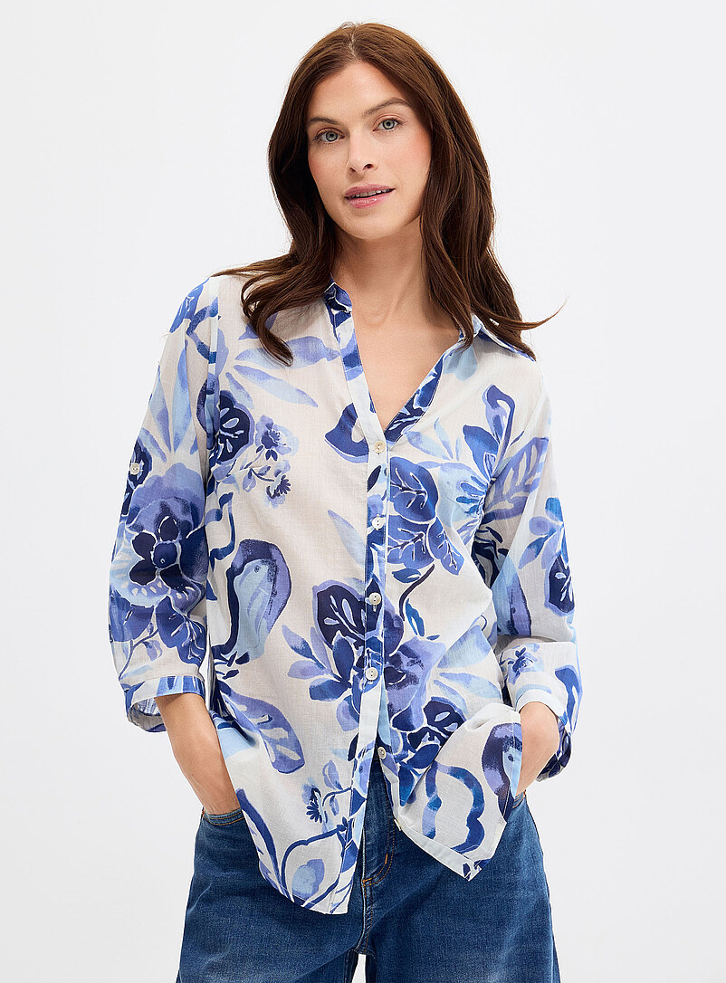 Blue flower loose voile shirt product image (primary)