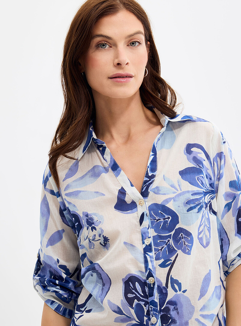 Blue flower loose voile shirt product image 2
