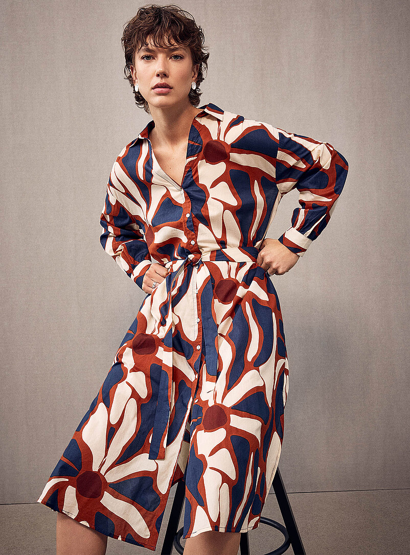 Abstract Flowers Voile Shirtdress