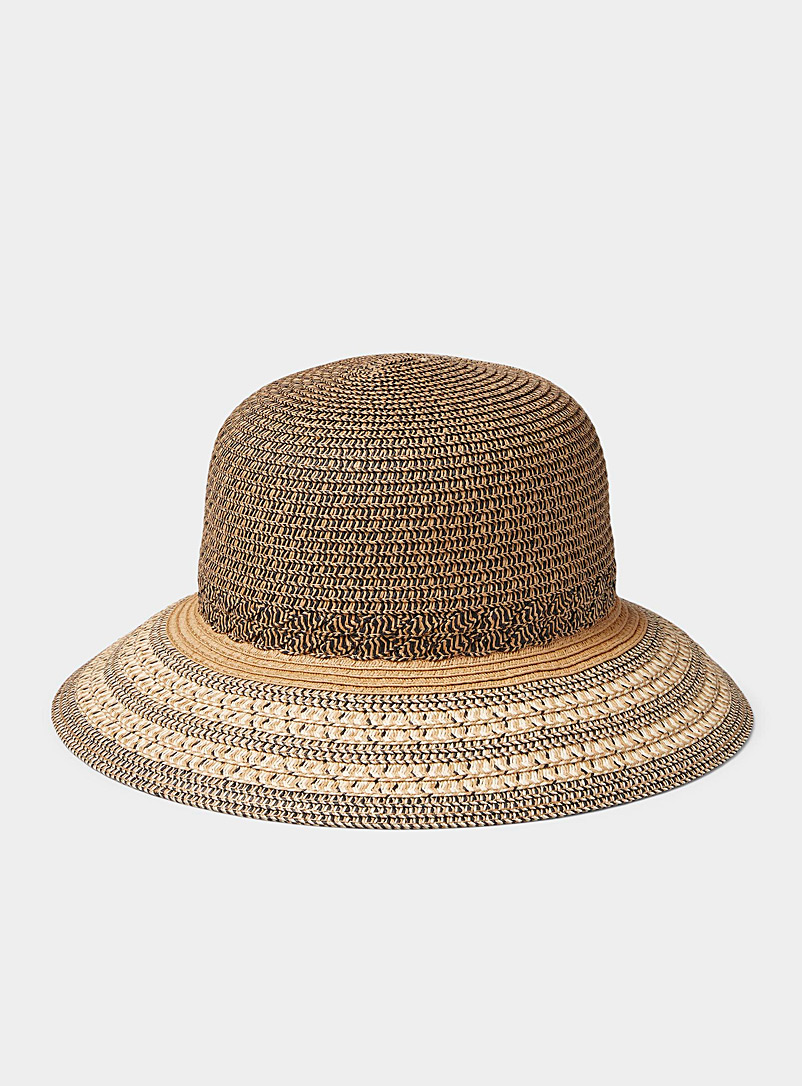 Parkhurst Patterned Brown Natural stripe straw cloche for women