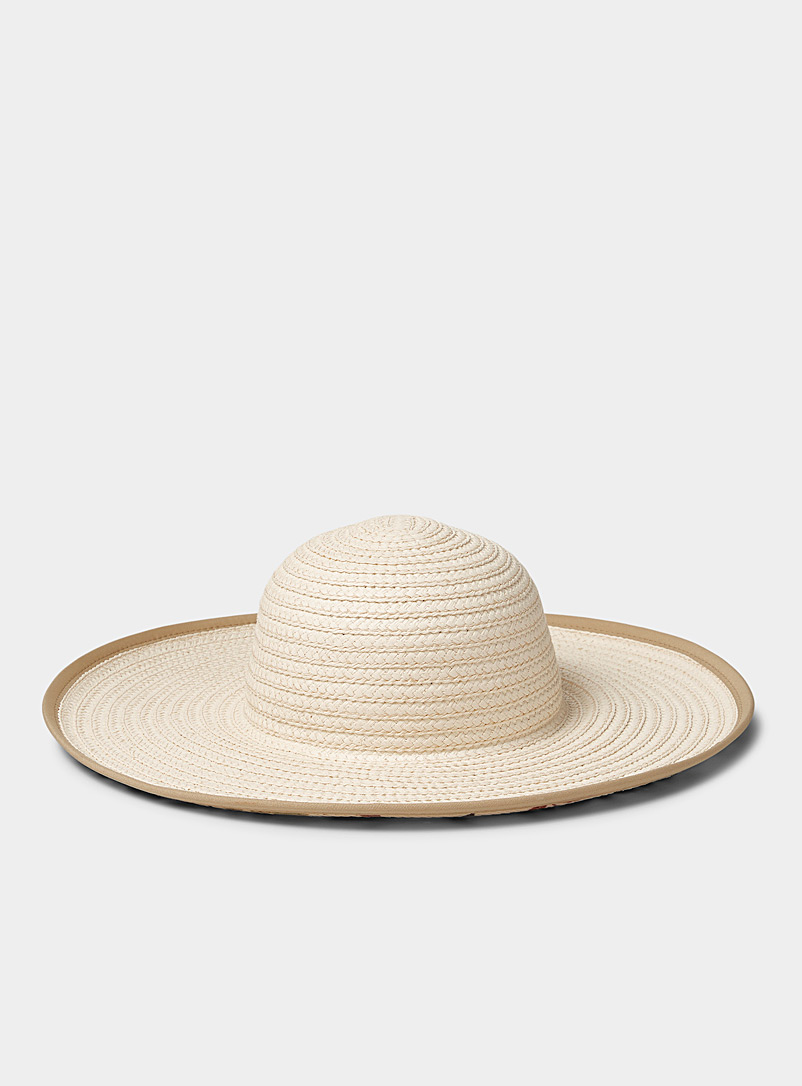Parkhurst: Le chapeau de paille revers floral Ivoire blanc os pour femme