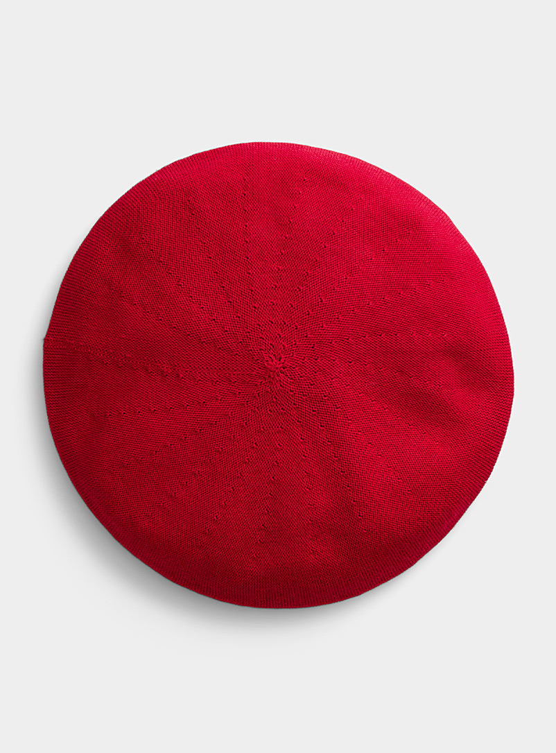 Parkhurst: Le béret tricot de coton ajouré Rouge pour femme