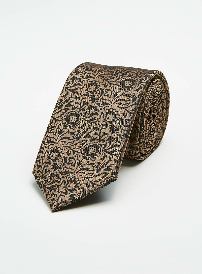 Le 31 Light Brown Floral traced tie for men
