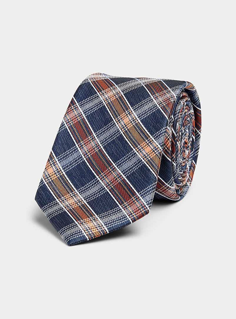 Le 31 Marine Blue Orange-accent tartan tie for men