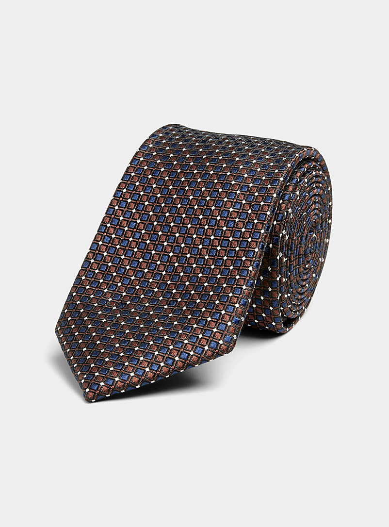 Le 31 Dark Brown Navy mini-check chocolate-coloured tie for men