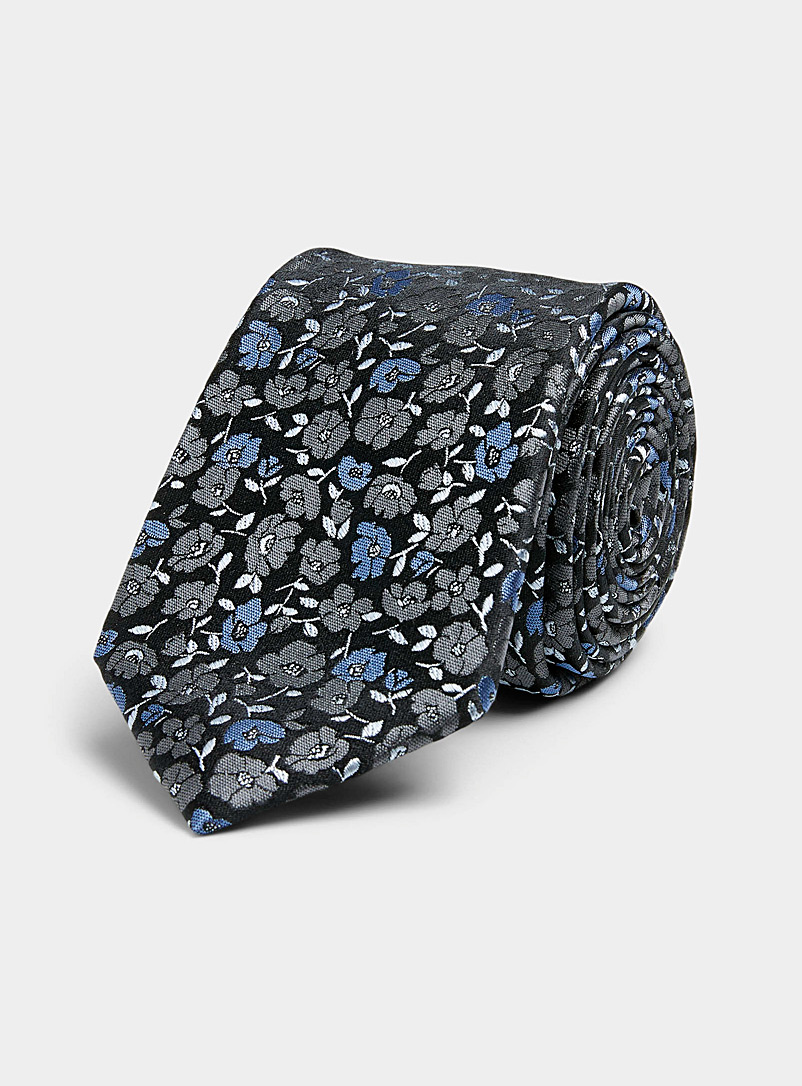 Le 31 Black Two-tone floral tie for men