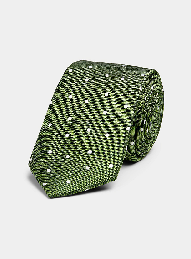 Le 31: La cravate colorée pois blancs Vert foncé-mousse-olive pour homme