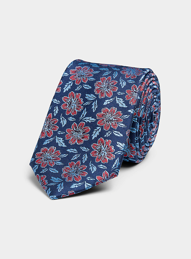 Le 31 Marine Blue Jacquard floral tie for men