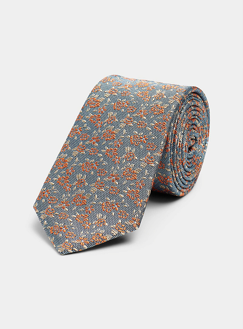 Le 31 Marine Blue Jacquard floral micro-chevron tie for men