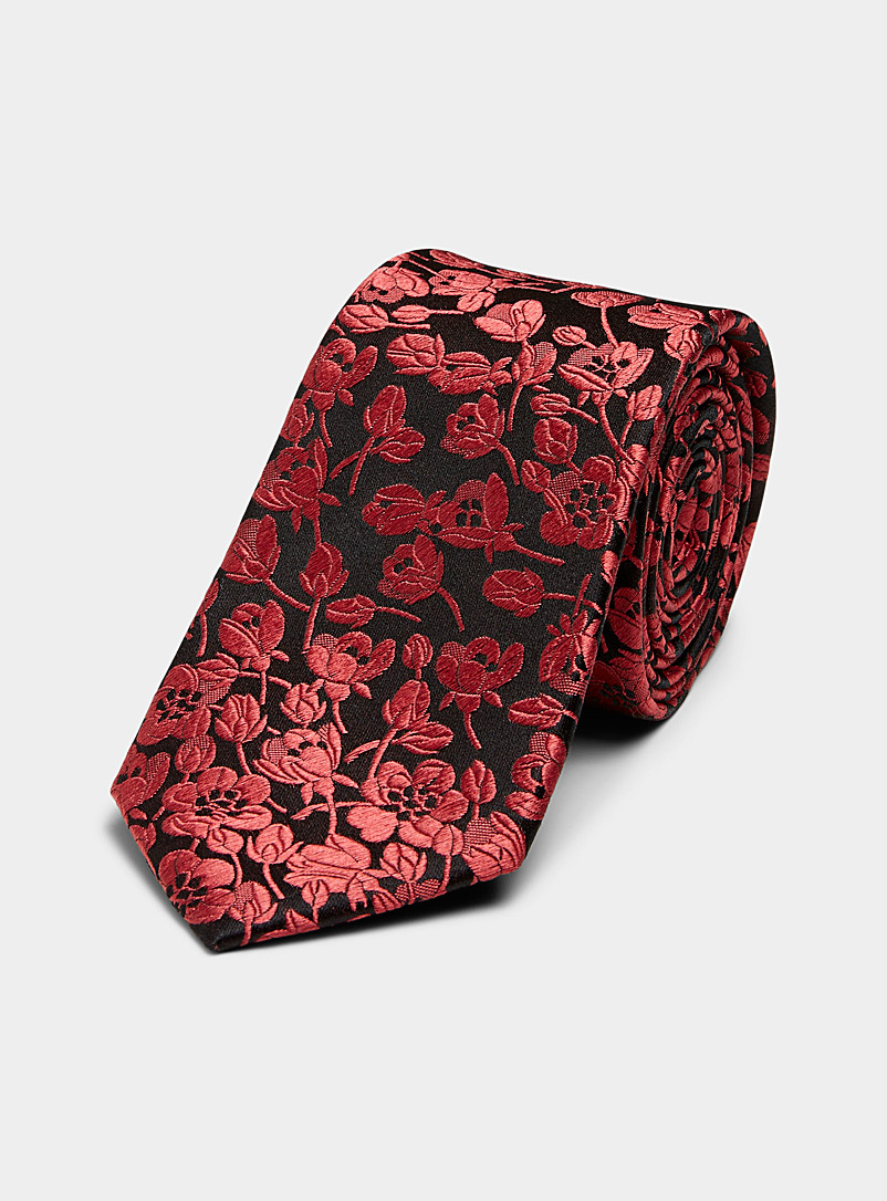 Le 31 Red Monochrome flower satiny tie for men