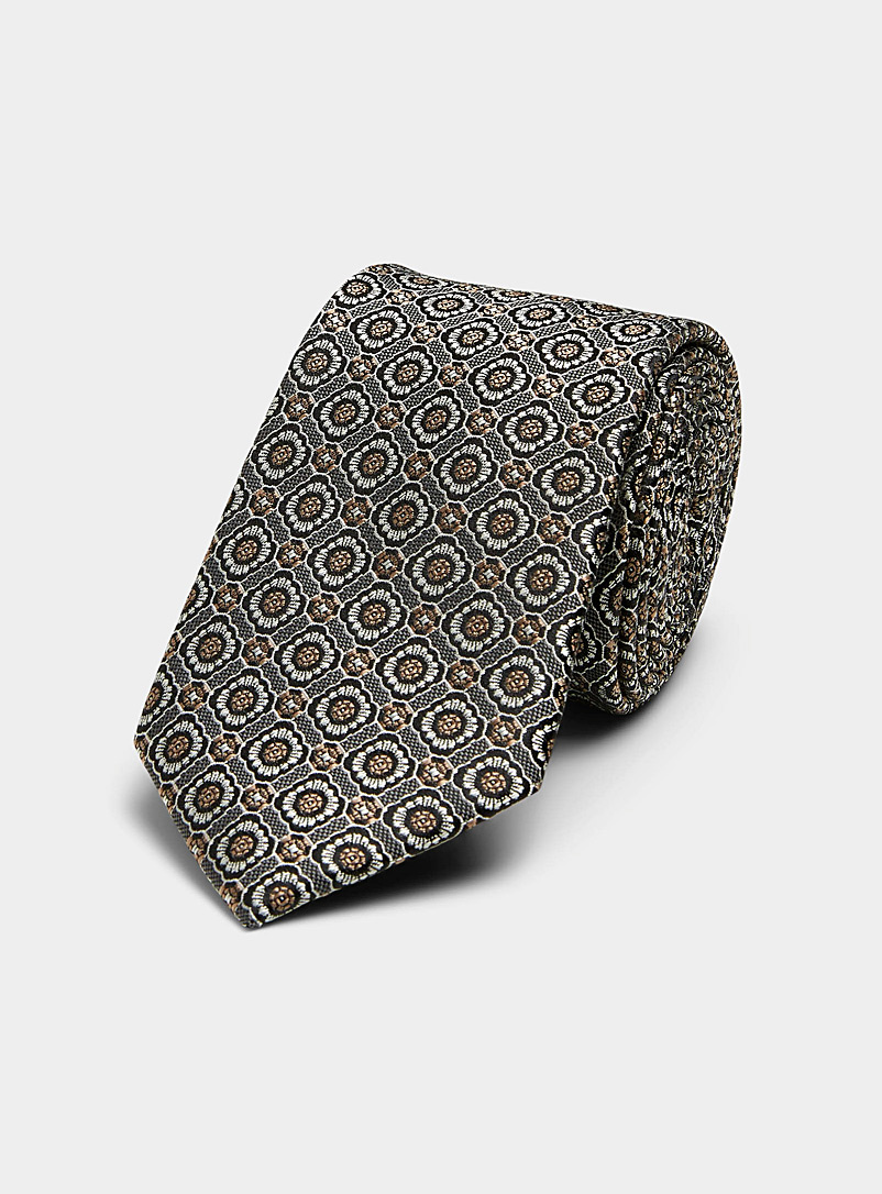 Le 31 Patterned grey Floral medallion tie for men