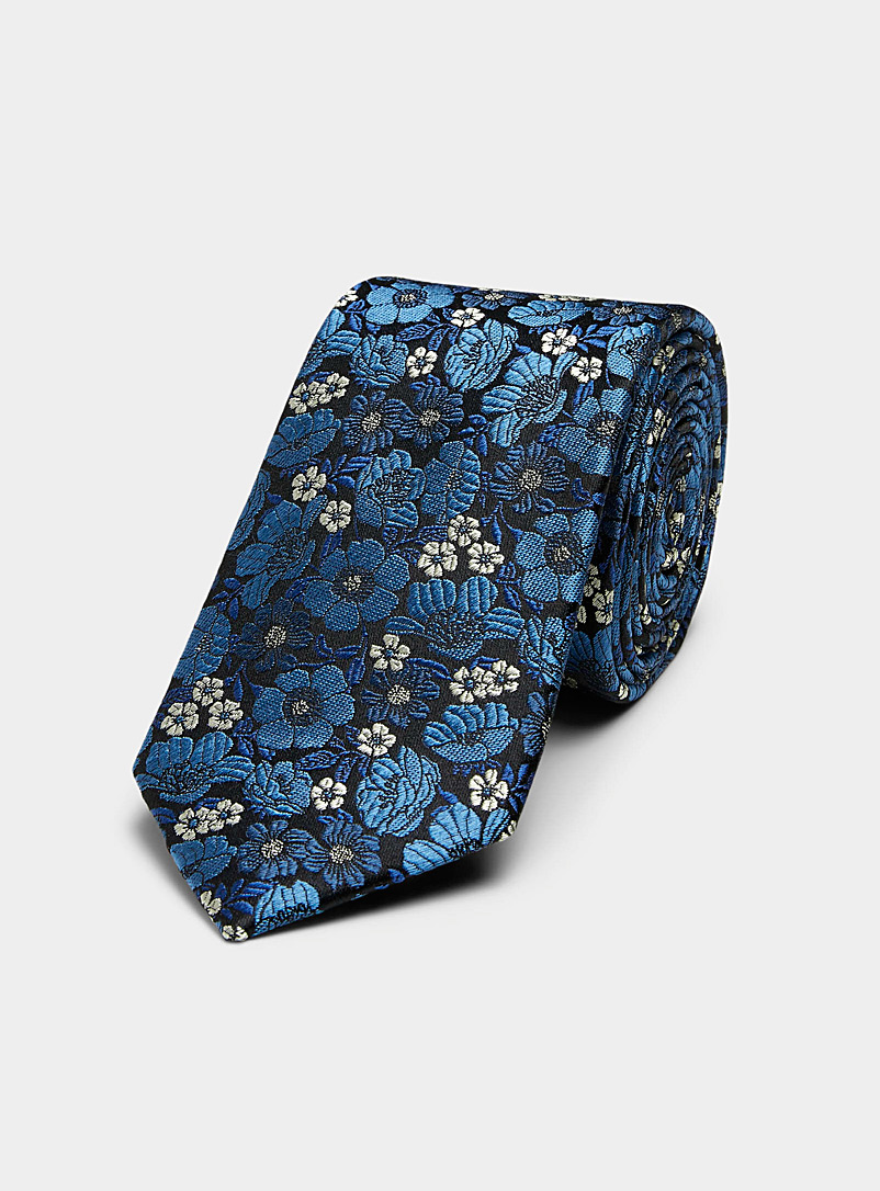 Le 31 Patterned navy  Colourful poppies tie for men