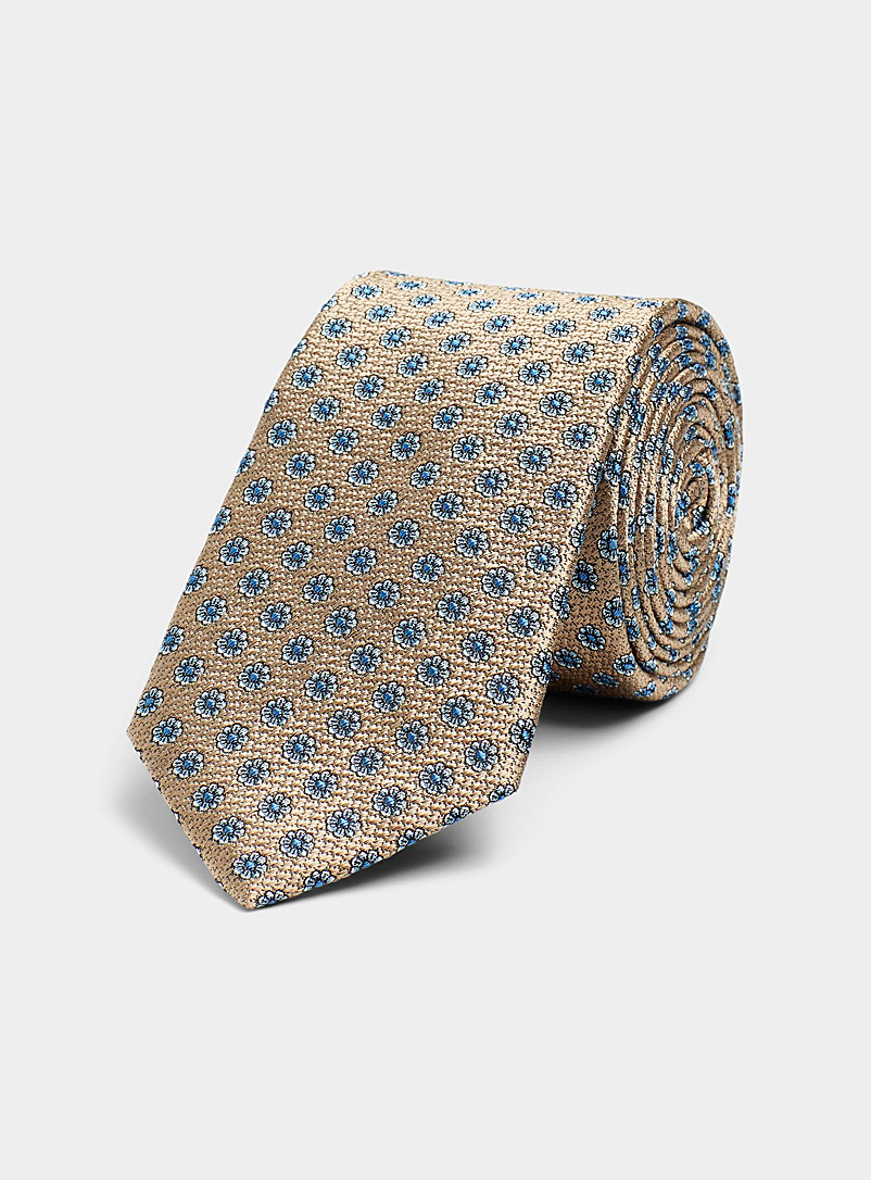 Le 31 Light Brown Floral mosaic pure silk tie for men