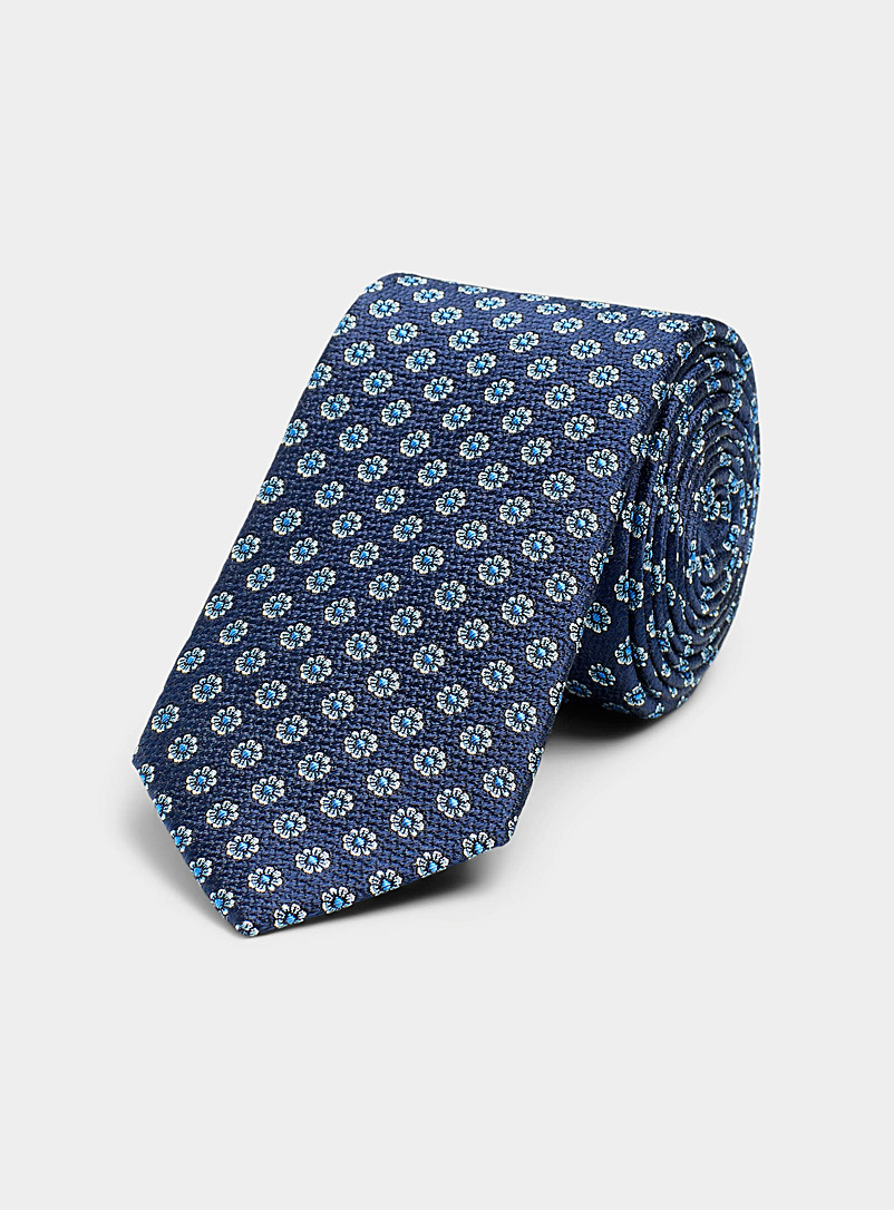 Le 31 Dark Blue Floral mosaic pure silk tie for men