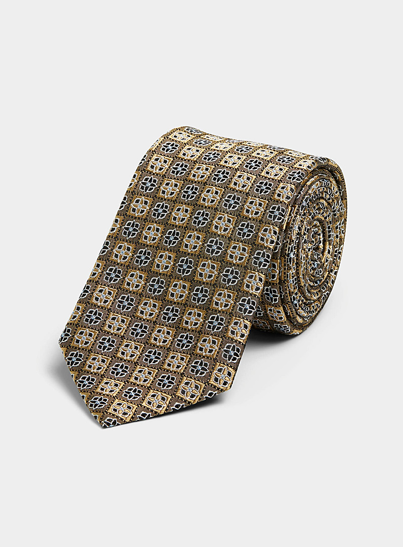 Le 31 Patterned brown Jacquard mosaic sand tie for men