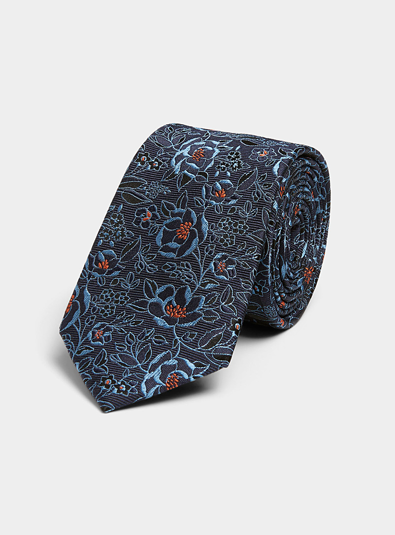 Le 31 Marine Blue Nocturnal garden jacquard tie for men