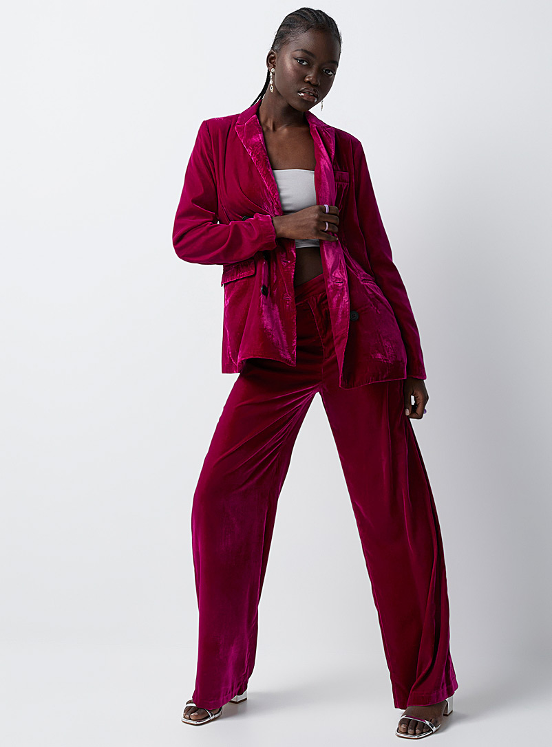 Twik Pink Flowy velvet straight pant for women
