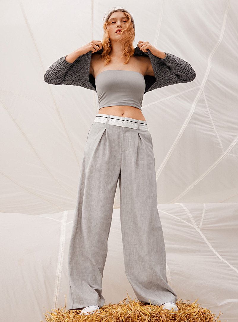 Twik Grey Heathered grey pleated-waist pant for women