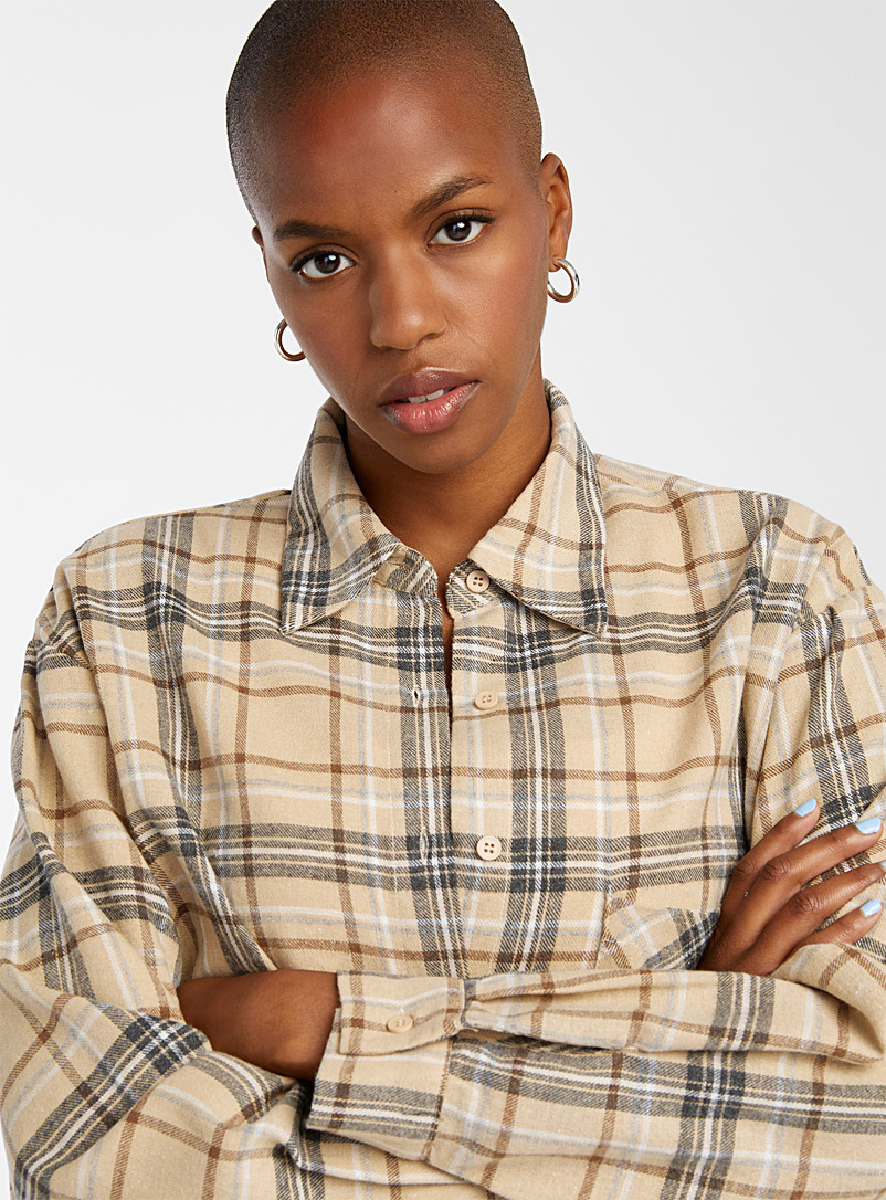 Twik: La chemise carreaux rustiques Écru/Lin pour femme