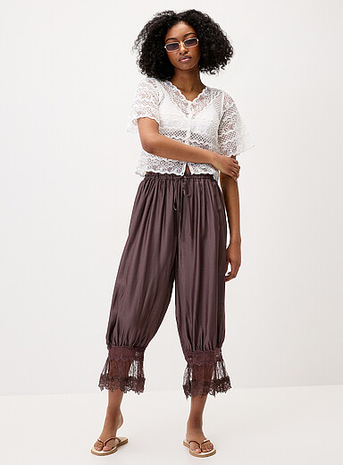 Twik: Le pantalon <i>bloomer</i> chevilles dentelle Chocolat - Espresso pour femme
