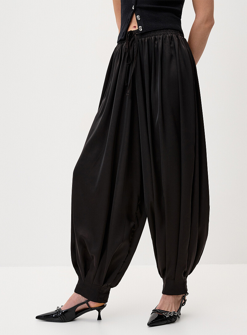Twik Black Satiny barrel-leg jogger for women