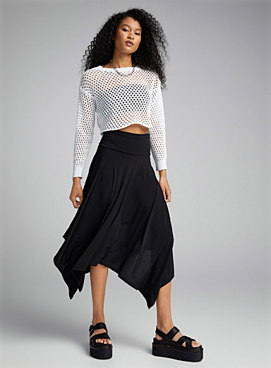 Twik Black Asymmetrical midi skirt for women