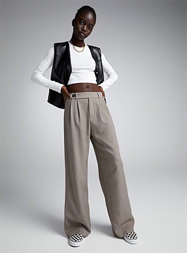 Twik Brown Wide-leg pleated dress pant for women