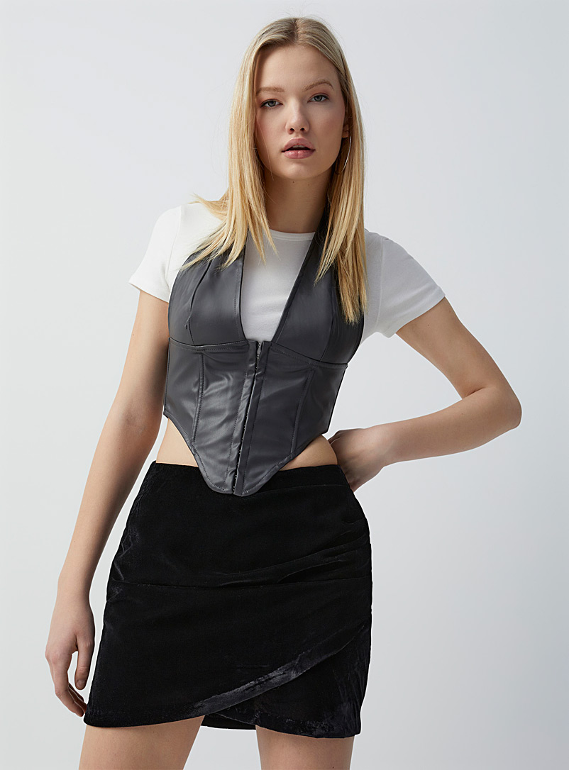 Twik Black Crossover velvet miniskirt for women