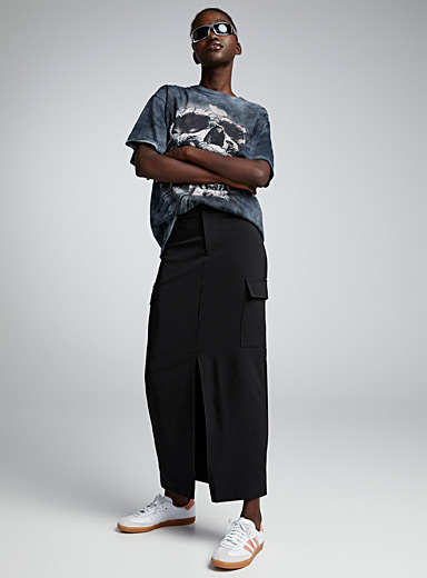 Twik Black Slit cargo skirt for women