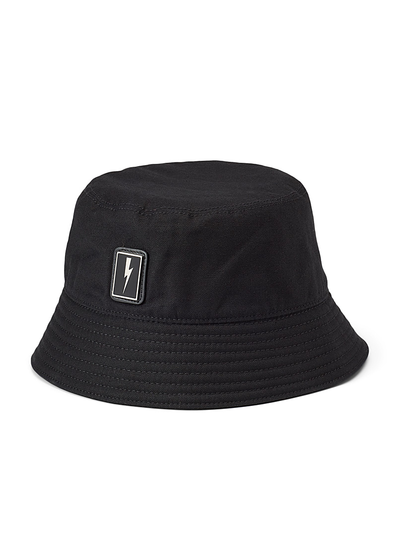 Neil Barrett Black Thunderbolt bucket hat for men
